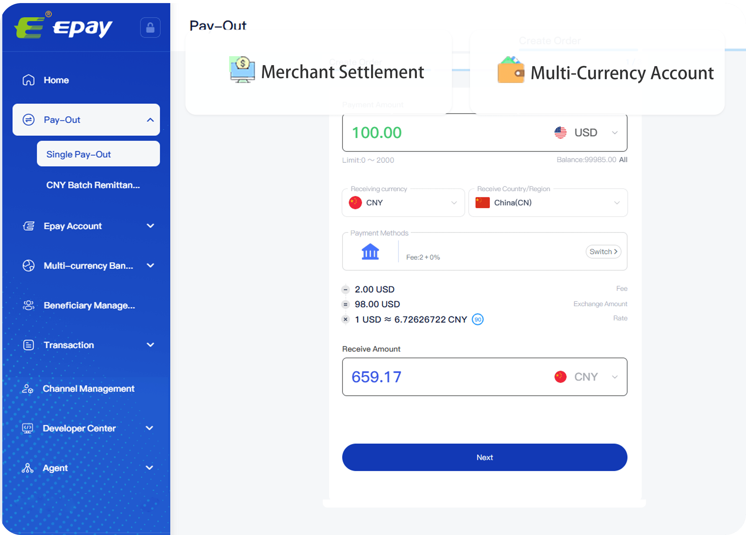 CNY payment gateway flow